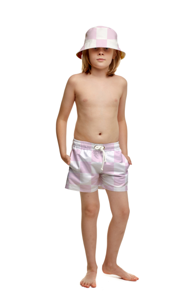 Kids swim shorts with "Versailles Rose" print