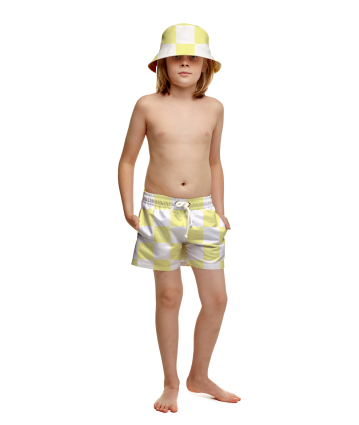 Kids swim shorts with "Versailles Lemon" print