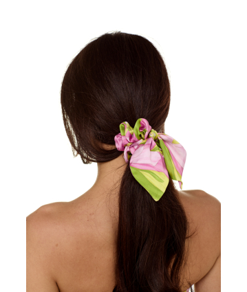 Elastic band on the head with a bow, Artificial Silk, Flirt in Bloom, print 