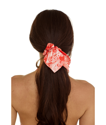 Elastic band on the head with a bow, Artificial Silk, Savage Sunset, print 