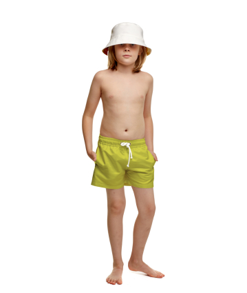 Kids swim shorts with "Flirt in Bloom" print