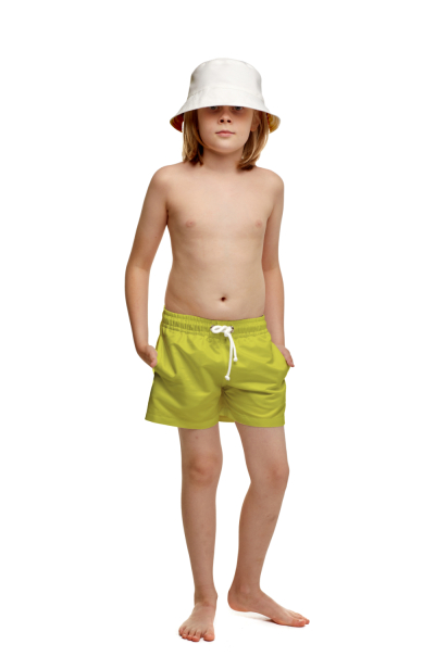Kids swim shorts with "Flirt in Bloom" print