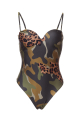 One-piece with print, bodysuit, "Khaki"