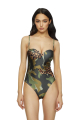 One-piece with print, bodysuit, "Khaki"