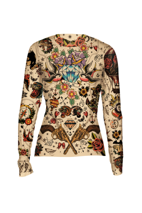 Stretch-tulle top with, tattoo print