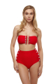 Red eyelet lace up, high bikini brief