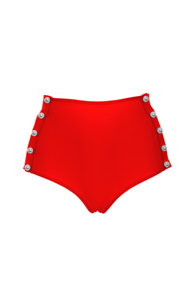 Red eyelet lace up, high bikini brief