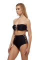 Black eyelet lace up, high bikini brief