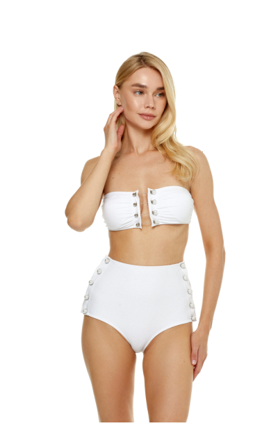 White eyelet lace up, high bikini brief