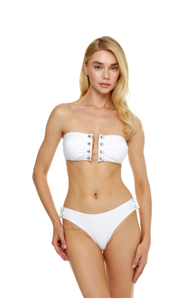 White eyelet lace up, low bikini brief