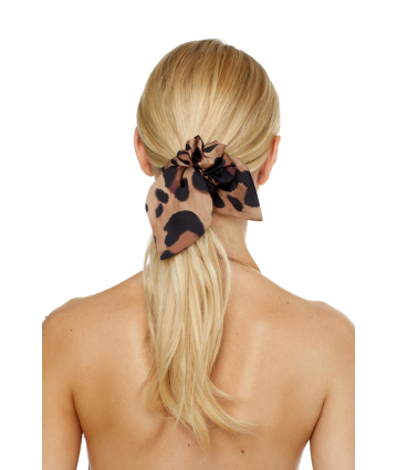 Elastic band on the head with a bow, Artificial Silk, "Leopard" print