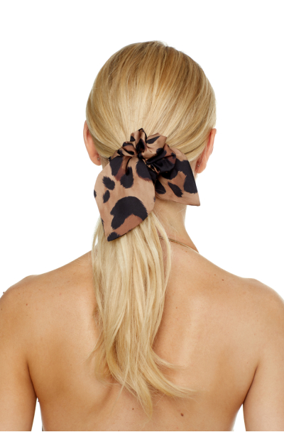 Elastic band on the head with a bow, Artificial Silk, "Leopard" print