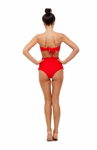 Red eyelet lace up bikini top