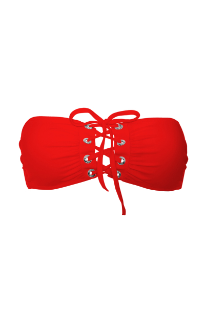 Red eyelet lace up bikini top