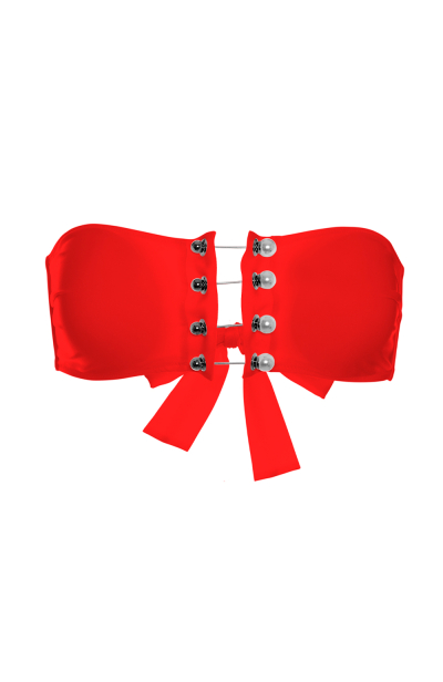 Red eyelet lace up bikini top