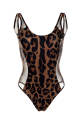One-piece with print, mesh T-shirt, "Leopard"