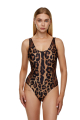 One-piece with print, mesh T-shirt, "Leopard"