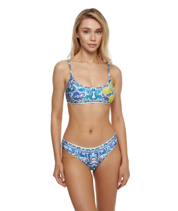 Stretch terry bikini top with "Porto" print