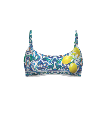 Stretch terry bikini top with "Porto" print