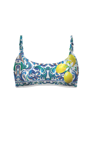 Stretch terry bikini top with "Porto" print