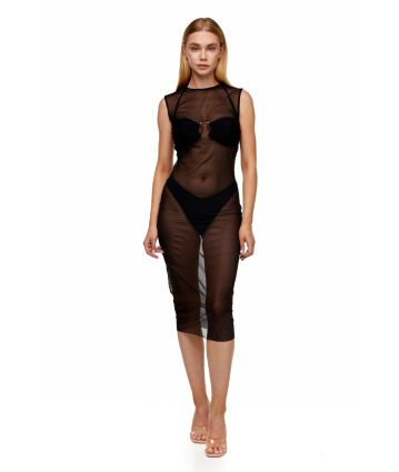 Mesh T-shirt dress, Black