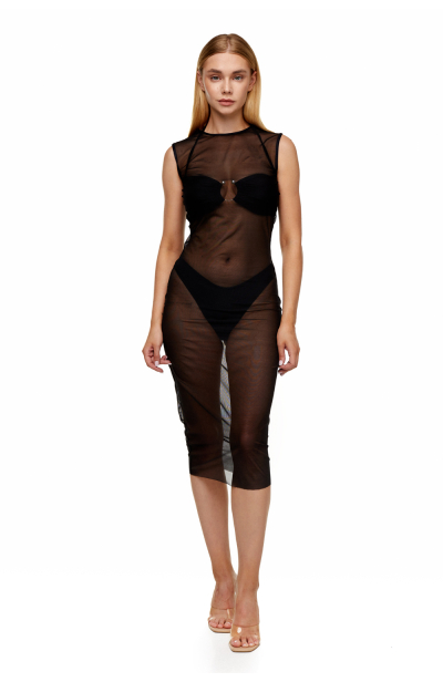 Mesh T-shirt dress, Black