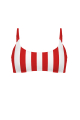 Stretch terry bikini top with "RED Monochrome" print