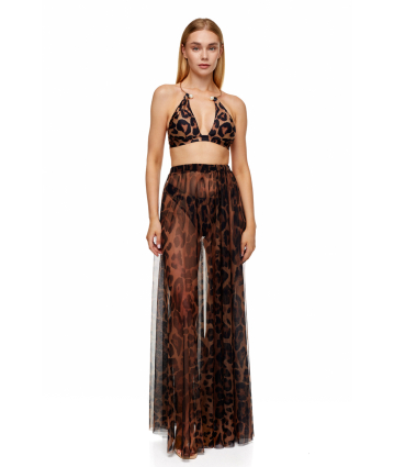 Stretch-tulle maxi skirt with "Leopard" print