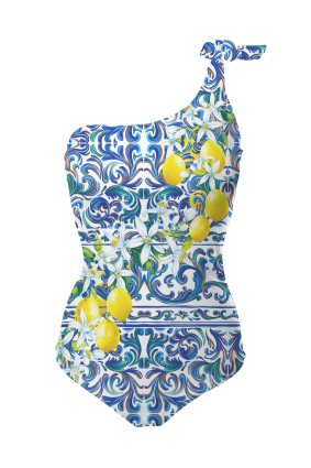 One shoulder swimwear with "Porto" print
