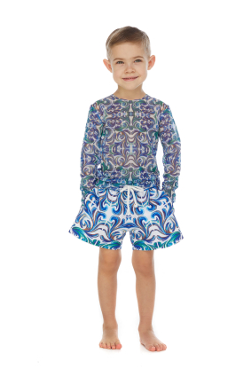 Stretch-tulle top with, kids "Porto" print