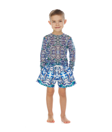 Stretch-tulle top with, kids "Porto" print