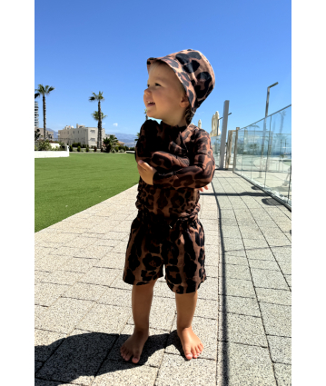 Stretch-tulle top with, kids "Leopard" print