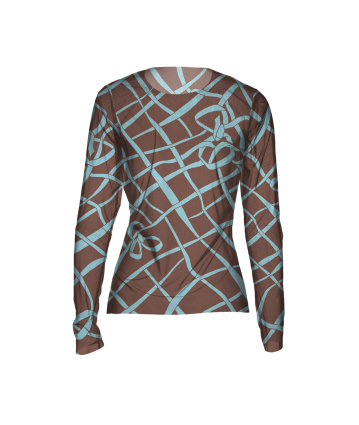 Stretch-tulle top with, Chocolate  print