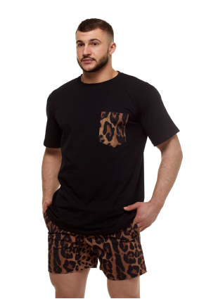 T-shirt for men, black "Leopard" print