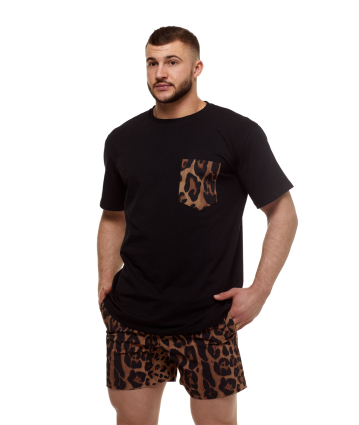 T-shirt for men, black "Leopard" print