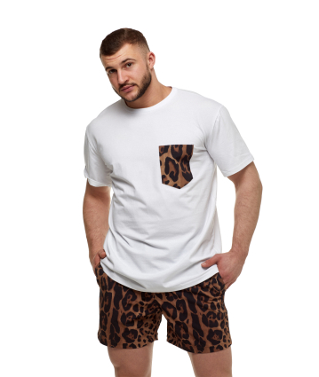 T-shirt for men, white "Leopard" print