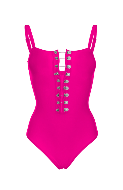 Fuchsia lace up swimsuit