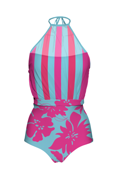 Drapery one-piece swimsuit with "Lagoon" print