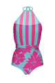 Drapery one-piece swimsuit with "Lagoon" print