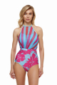 Drapery one-piece swimsuit with "Lagoon" print