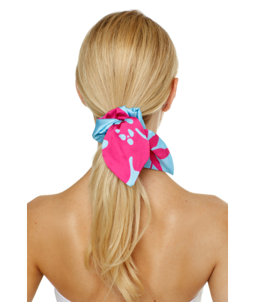 Elastic band on the head with a bow, Artificial Silk, Lagoon, print 