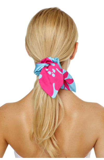 Elastic band on the head with a bow, Artificial Silk, Lagoon, print 