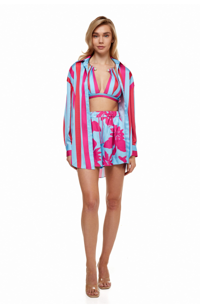 Shirt, Artificial Silk, "Lagoon" print