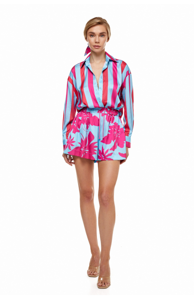 Shirt, Artificial Silk, "Lagoon" print