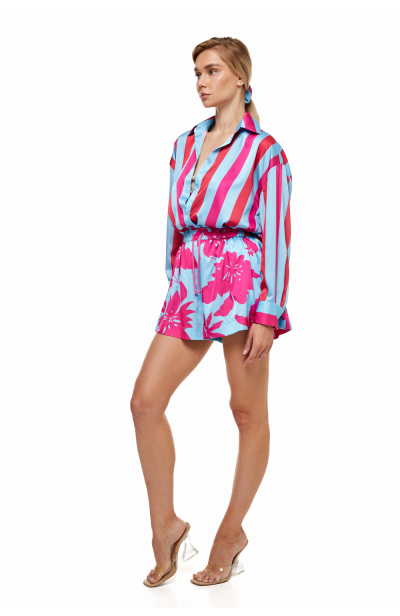 Shirt, Artificial Silk, "Lagoon" print