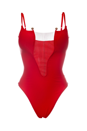 One-piece swimsuit, red, «Not shy»