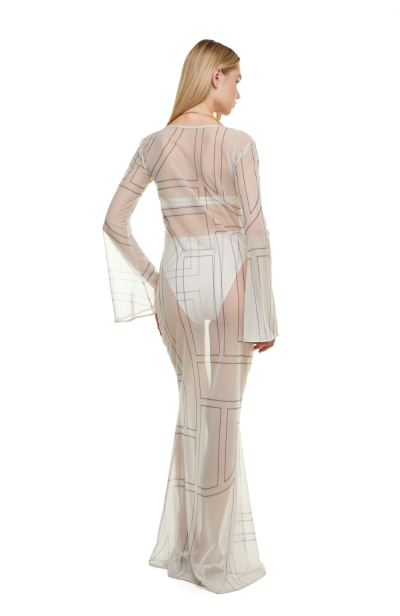 Dress mesh to the floor, "Madeira Pearl" print