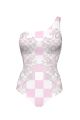 One-Piece Printed Swimsuit, One-Shoulder, Versailles Rose