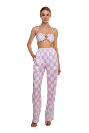 Pants, Artificial Silk, print Versailles Rose