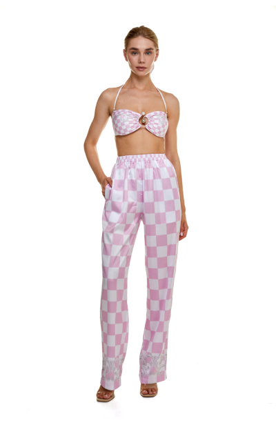 Pants, Artificial Silk, print Versailles Rose